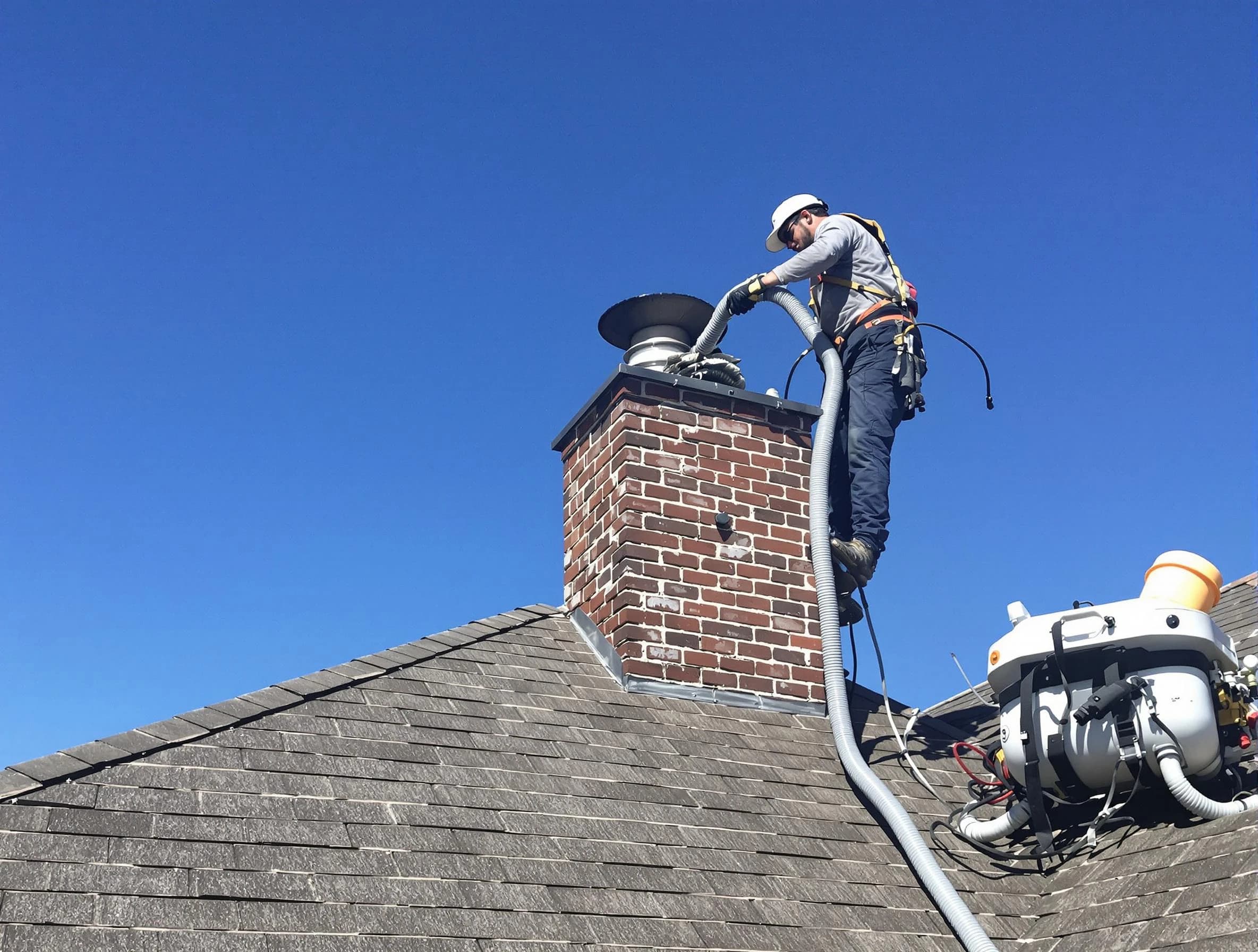 Dedicated Edgewood Chimney Sweep team member cleaning a chimney in Edgewood, NM