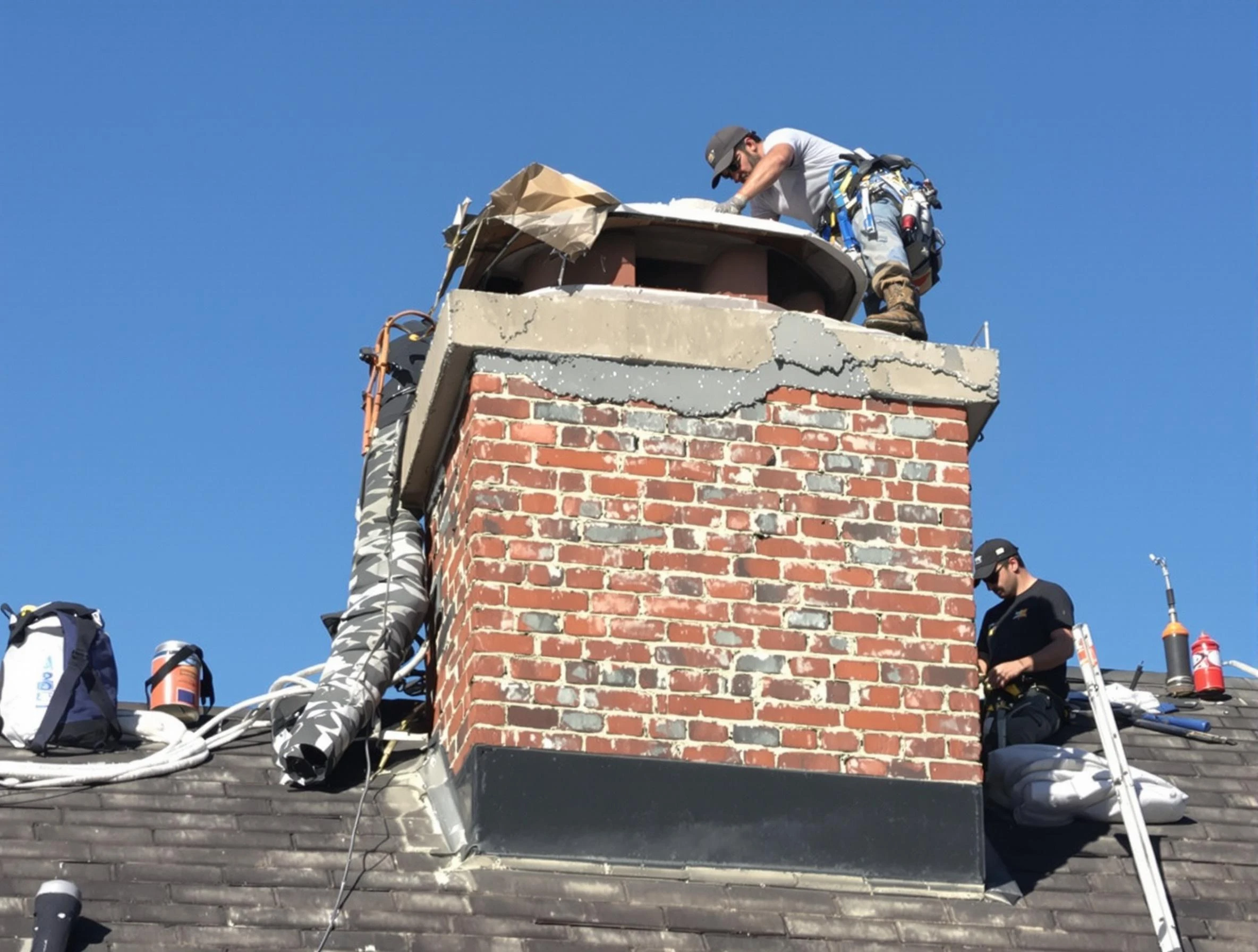 Edgewood Chimney Sweep installing a custom chimney crown in Edgewood, NM